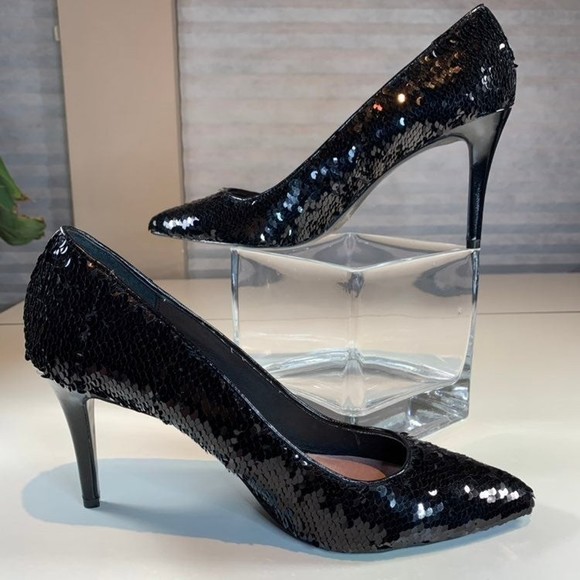 Chinese Laundry Ruthy Black Sequin Pointed Toe High Heel Pumps Women's 10 - Picture 6 of 12